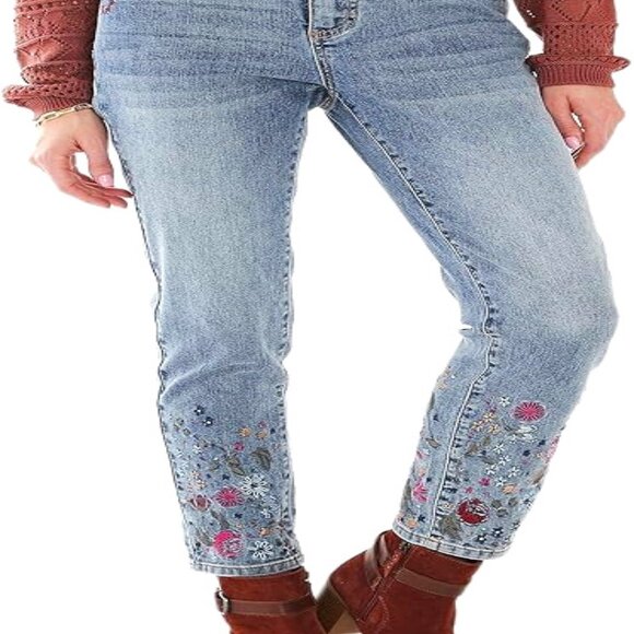 NWOT FDJ French Dressing Embroidered Floral Suzanne Pencil Ankle Jean Size 4 - Picture 2 of 11